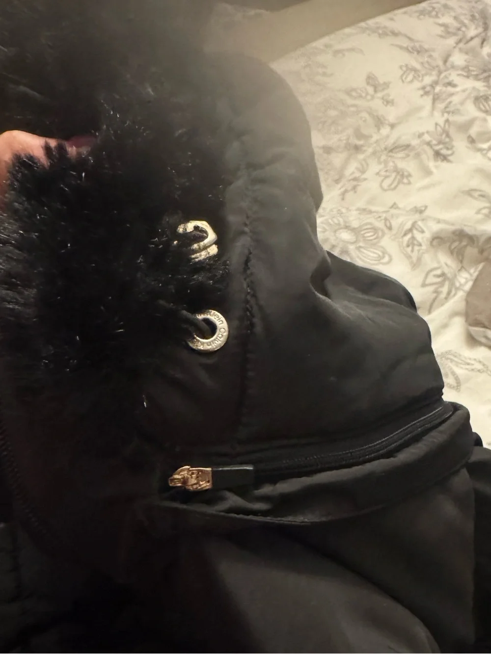 Calvin Klein Black Puffer Jacket Detachable Faux Fur Hood Women’s XXL
